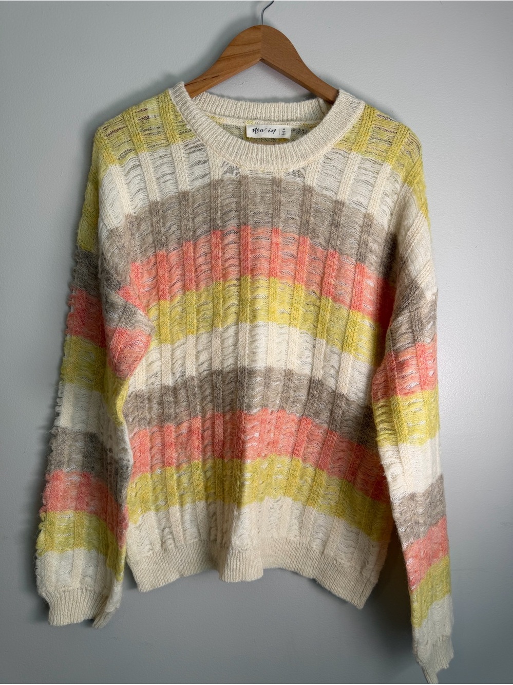 "New In" Boutique Multicolor Candy Corn Fall Striped Open-Knit Sweater - Size M